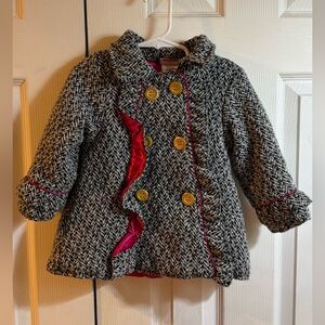 Stylish Kids' Black and Gray Pea Coat with Red Accents